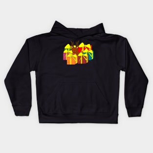 Cute reindeer hiding behind Christmas gifts Kids Hoodie